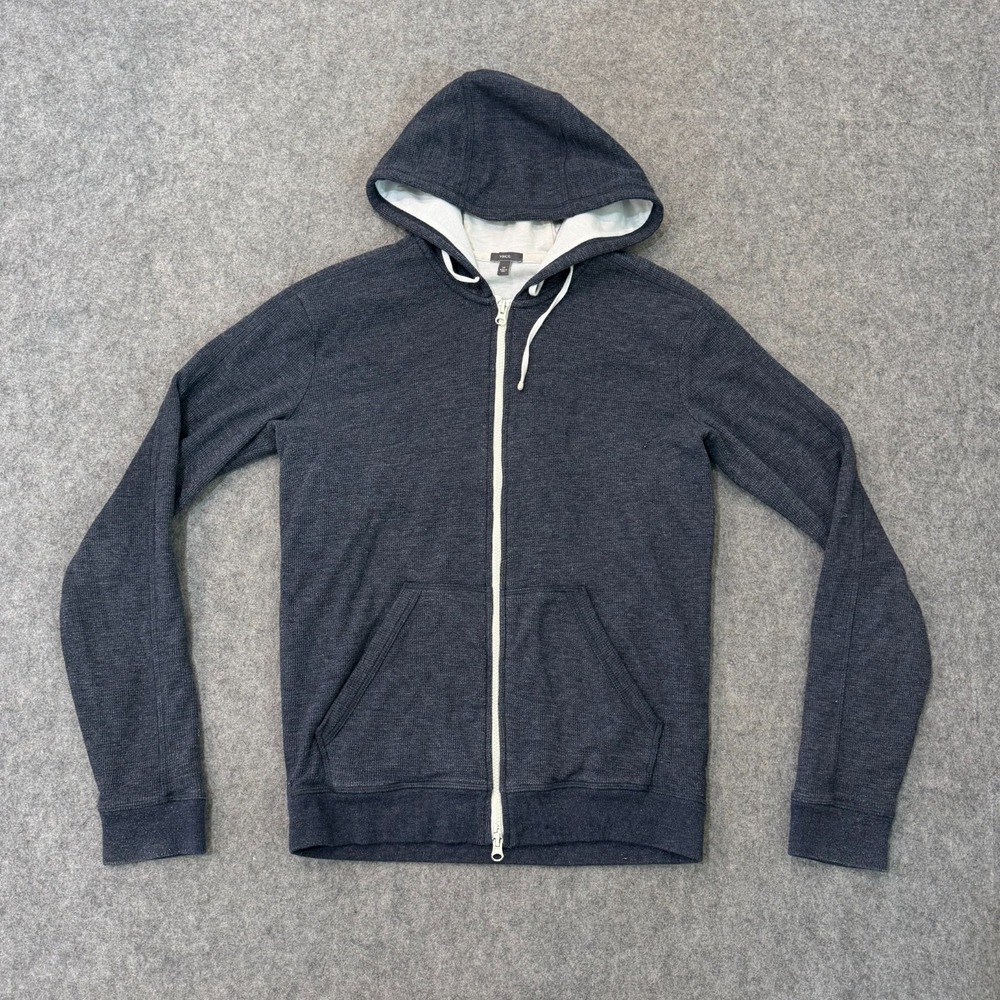 Vince Heathered Navy Blue Thermal Knit Lined Full Zip-Up Hoodie Men's Size Small